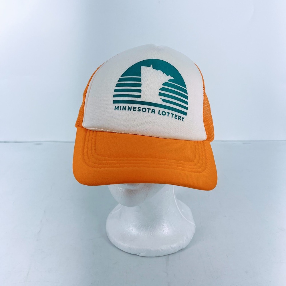 Minnesota‎ Lottery Trucker Hat Orange White Mesh Snapback Foam Front Cap MN Logo